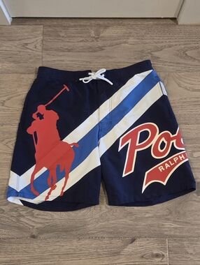 Polo Ralph Lauren Kailua Big Pony Swim Trunks  Size Large 7" Inseam - Red & Blue